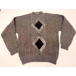 Vintage 90's SAXONY Collection Hip Hop Style Sweater Size L Knit Leather Suede